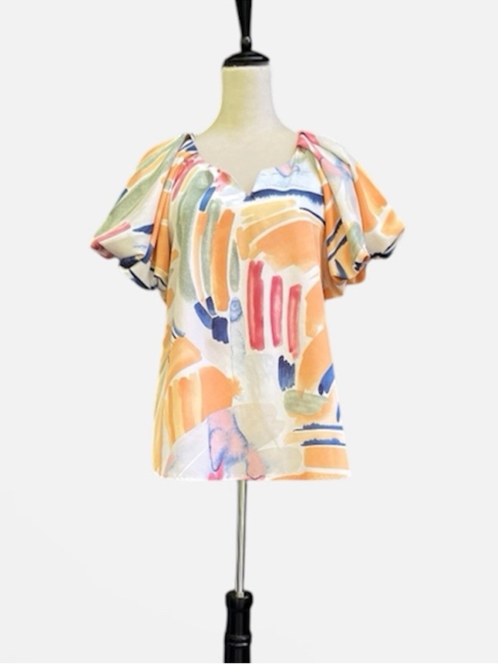 Umgee Abstract Watercolor Puff Sleeve Top Size Medium
